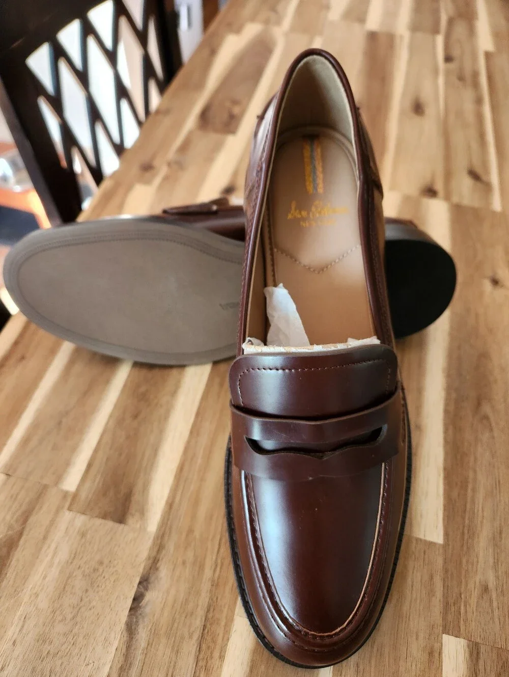 NWOB Sam Edelman Women's Colin Spiced Brandy Leather Penny Loafers - Picture 2 of 2